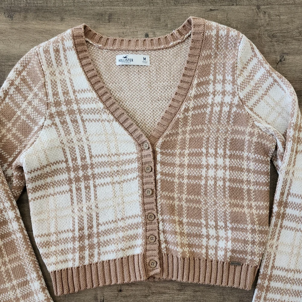 Hollister Cropped Plaid Cardigan Sweater Women's Medium - Picture 10 of 16
